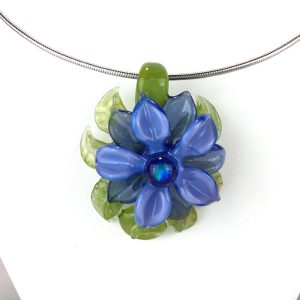 Blue Botanical Pendant on Omega Wire Chain